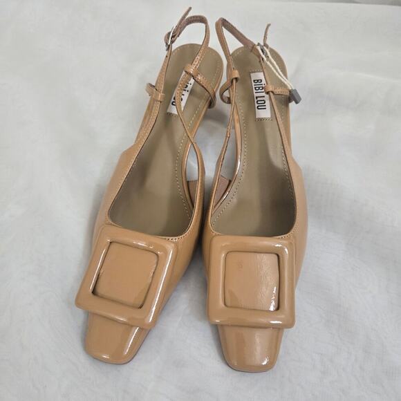 Anthropologie Bibi Lou Patent Leather Pumps Camel Size 38 US 7.5 Beige NEW - Picture 3 of 12